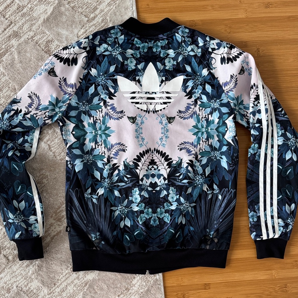 Adidas Blue Floral Print Jacket - Picture 2 of 4